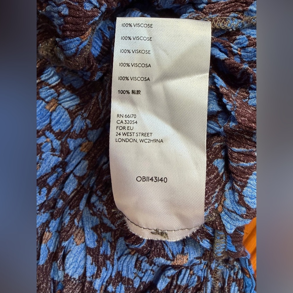 Free People “Two Paths” Smocked Blue & Brown Floral Jumpsuit Size S - Picture 10 of 11